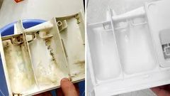 洗濯機の洗剤投入口を掃除して、臭いが発生せず、堆積物が生じないようにする方法